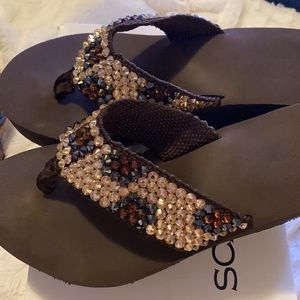 Scandalous Swarovski Crystal Wedge Flip Flops NWT